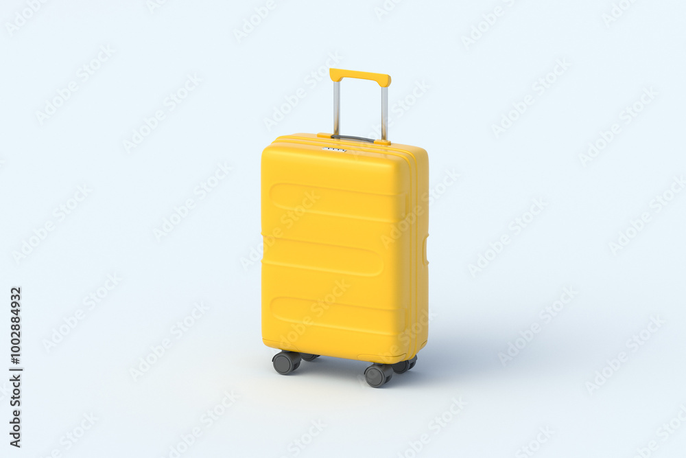 Travel suitcase on light grey background. Bag for luggage. Abroad trip. Accessories for vacation. 3d render Travel suitcase on light grey background. Bag for luggage. Abroad trip. Accessories for vacation. 3d render