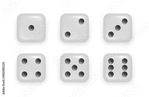 Cubes with dots for board games, gambling and poker, casino or entertainment. Vector isolated front view of set of dices with random numbers. Gaming design, choice and betting, risk and victory
