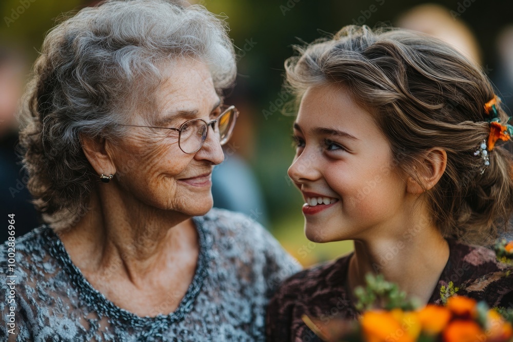 Granddaughter and grandmother reunite after at garden party, Generative AI Granddaughter and grandmother reunite after at garden party, Generative AI