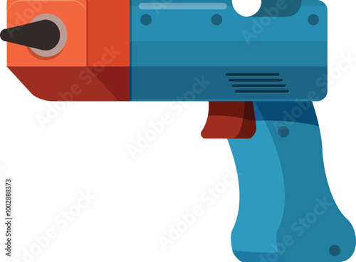 Cartoon ray gun shooting with energy beam, future weapon for computer game isolated on white background