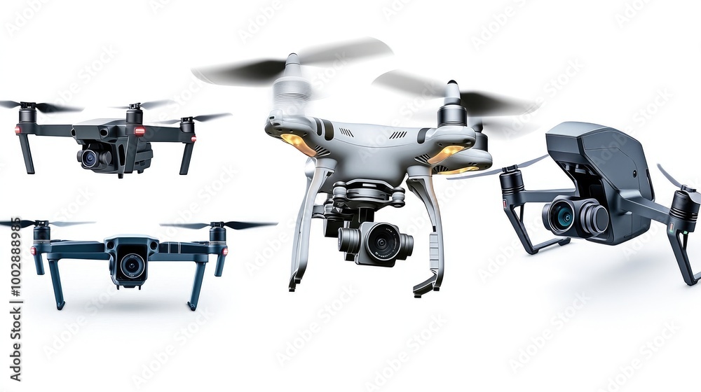 Three drones soar gracefully above golden wheat fields at sunset, capturing breathtaking aerial perspectives of the landscape