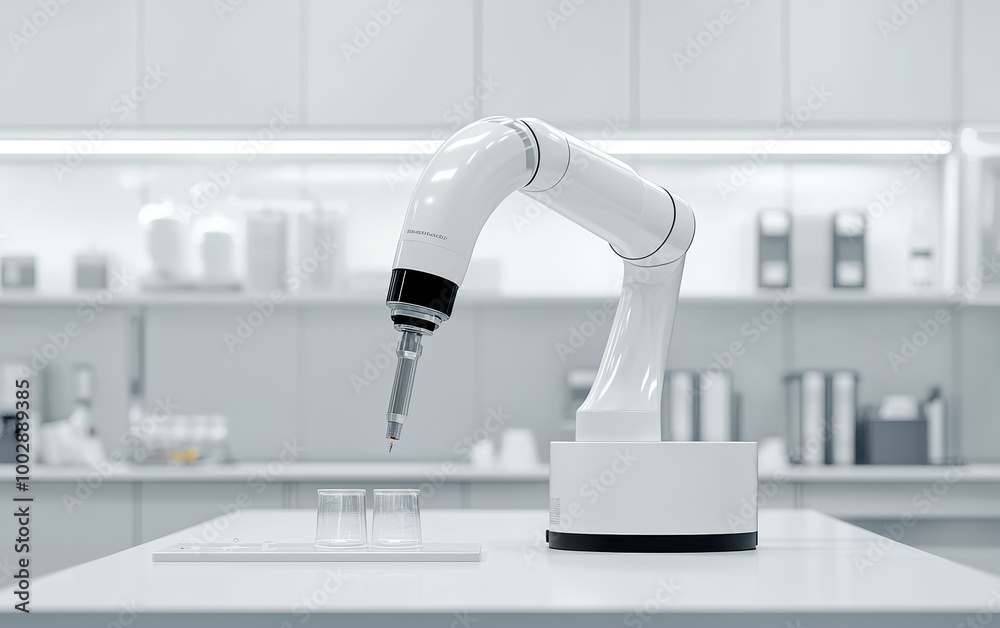Sleek industrial robotic arm in a modern automated facility, performing ...