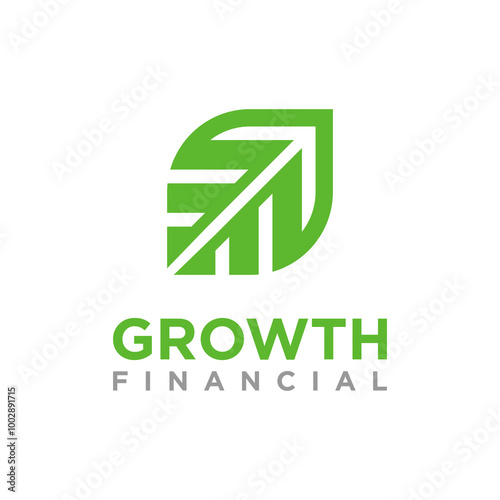 financial growth up logo icon design with leaf and arrow combined for economy, finance element symbol