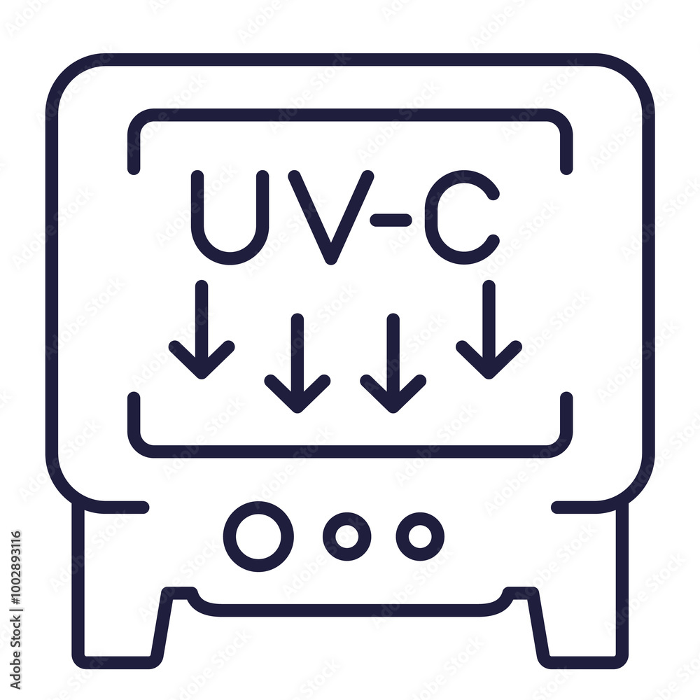 UV light sterilization, disinfection with UV-C lamps line icon UV light sterilization, disinfection with UV-C lamps line icon