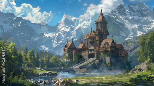 Fantasy Castle in a Mountain Valley