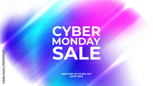 Cyber Monday Sale Banner. E-commerce event promotion background. Online shopping. Vibrant blurred color gradients. Vector illustration.