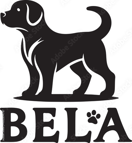 A black Silhouette Bella dog vector design