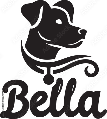 A black Silhouette Bella dog vector design