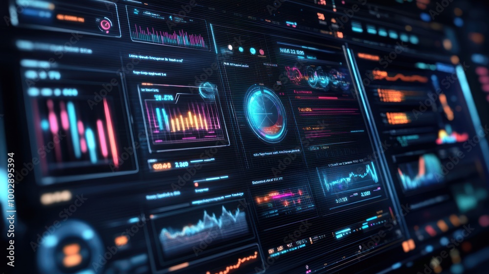 Fototapeta premium A futuristic dashboard displaying various data visualizations and analytics.