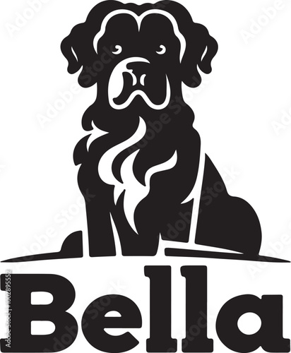 A black Silhouette Bella dog vector design