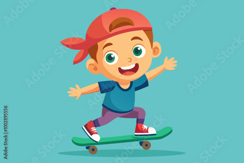  A happy boy skateboarding VECTOR ILLUSTRATION 