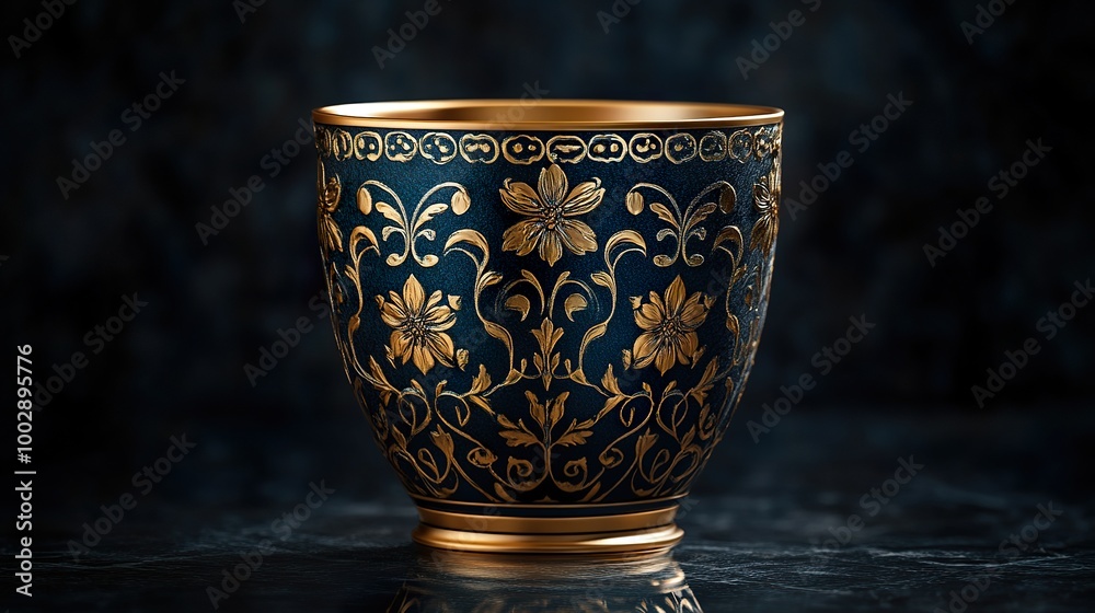 Elegant Cup with Intricate Patterns on Dark Background