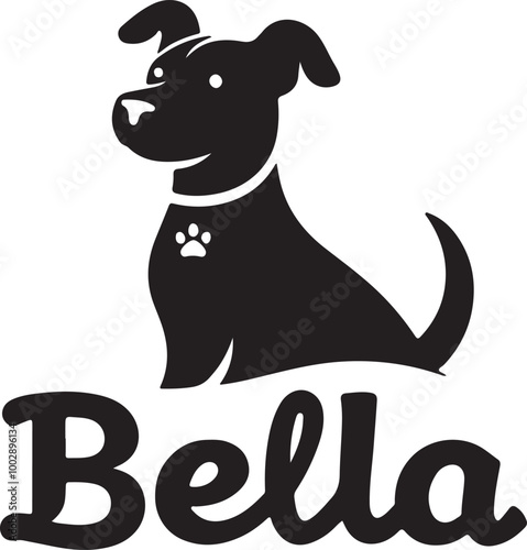 A black Silhouette Bella dog vector design