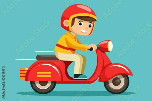 A boy riding a scooter  VECTOR ILLUSTRATION 