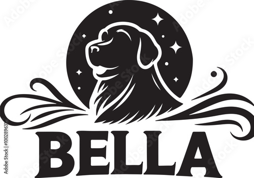 A black Silhouette Bella dog vector design