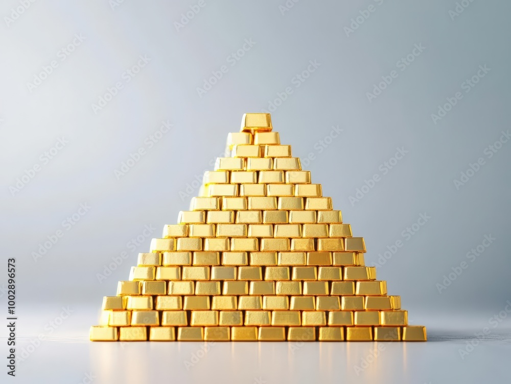 Produce a visually captivating representation of a pyramid made of gold bricks, showcasing the idea of growing wealth and success Produce a visually captivating representation of a pyramid made of gold bricks, showcasing the idea of growing wealth and success
