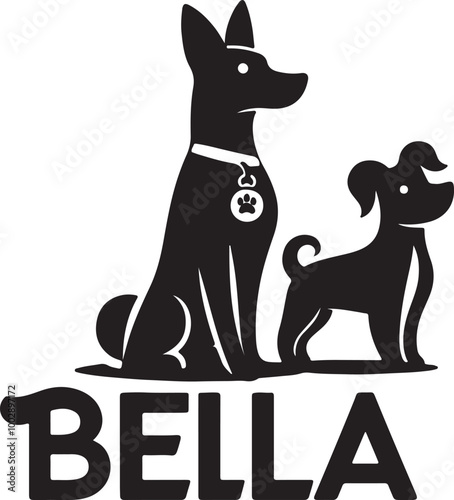 A black Silhouette Bella dog vector design