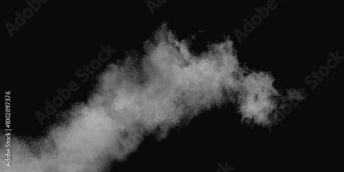 Abstract White cloud isolated on black background, Single cloud black and white image. 