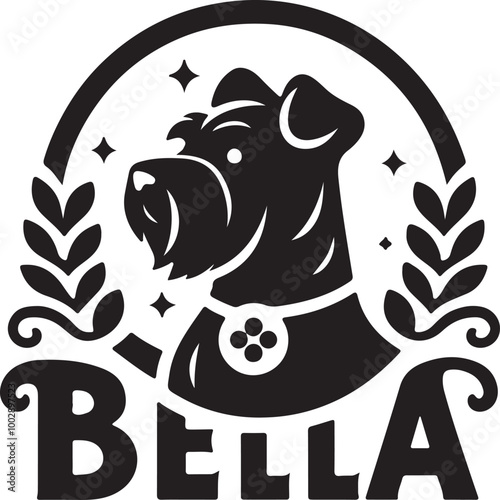 A black Silhouette Bella dog vector design