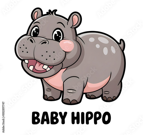 A cute baby grey hippo.