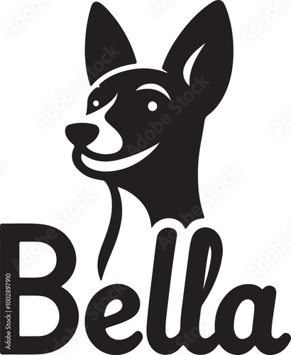 A black Silhouette Bella dog vector design