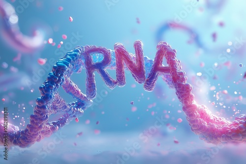 3D illustration of an RNA structure in a colorful DNA helix, representing genetic research and medical innovation in the field of molecular biology and biotechnology, Generative AI