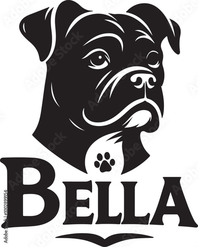 A black Silhouette Bella dog vector design