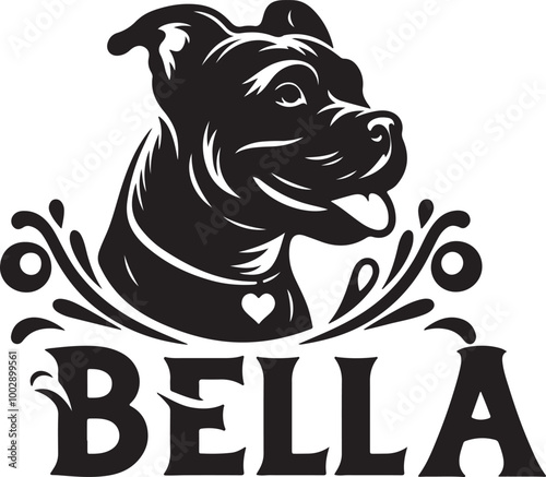 A black Silhouette Bella dog vector design