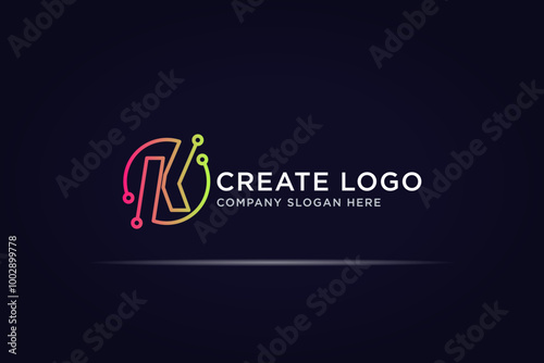 initial letter k inspiration technology logo use line concept