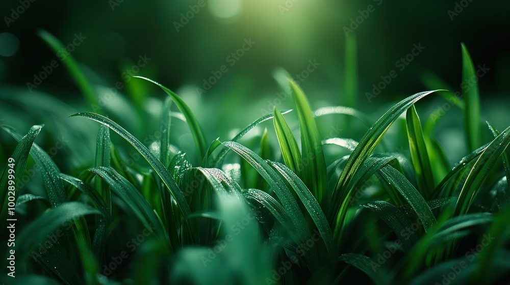 Close-up Texture of Green Grass Blades on Dark Background Close-up Texture of Green Grass Blades on Dark Background