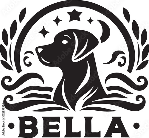 A black Silhouette Bella dog vector design