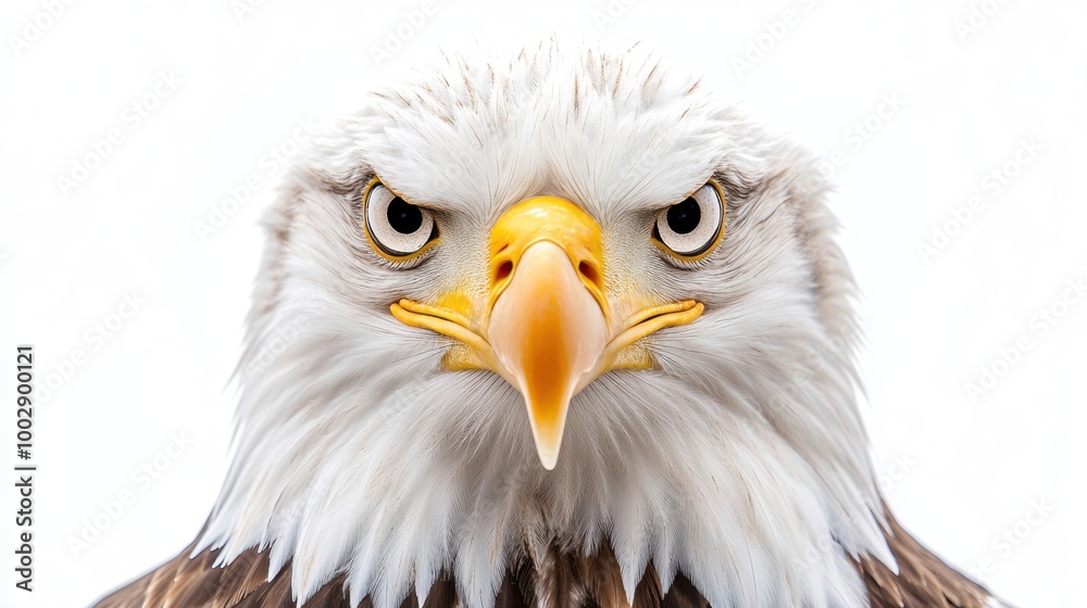 Obraz premium Bald Eagle Close Up Portrait Bird of Prey Sharp Eyes White Feathers Isolated on White