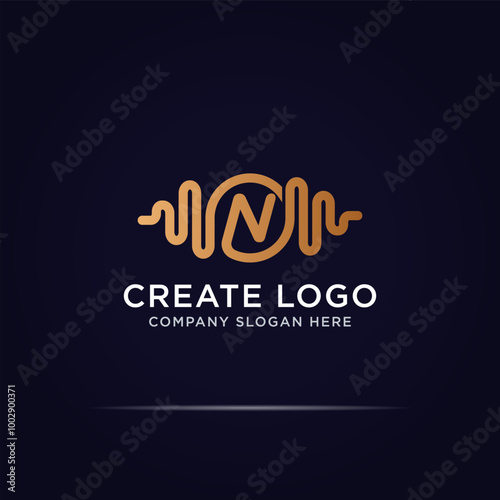 letter n digital pulse logo design