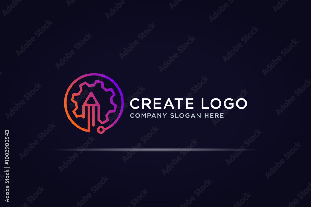 pen gear graphic technology logo design use line concept pen gear graphic technology logo design use line concept