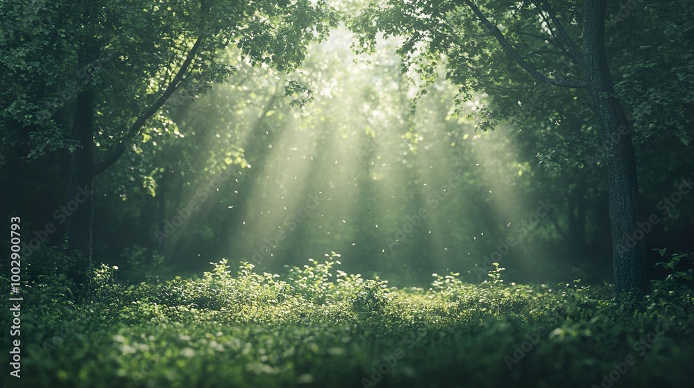 Sunbeams Through the Forest: A Tranquil Landscape Sunbeams Through the Forest: A Tranquil Landscape