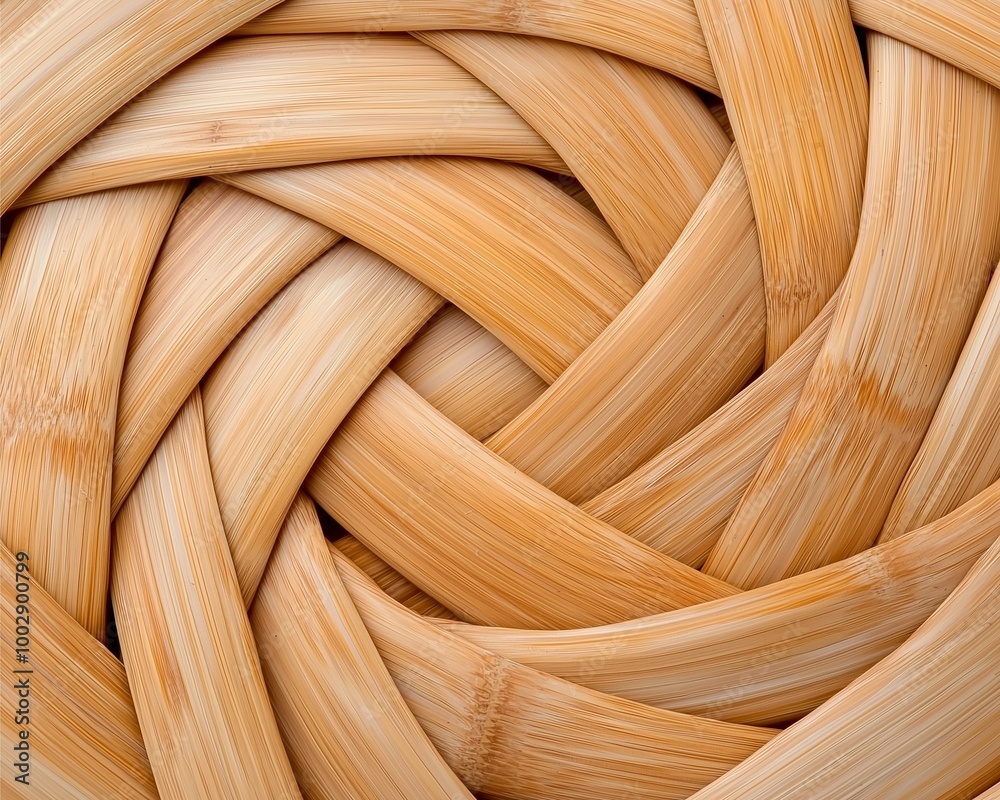 A close-up view of intricately woven bamboo, showcasing its natural texture and warm tones in a circular pattern. A close-up view of intricately woven bamboo, showcasing its natural texture and warm tones in a circular pattern.