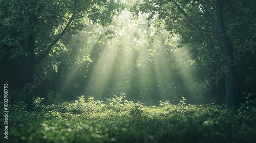 Sunbeams Through the Forest: A Tranquil Landscape