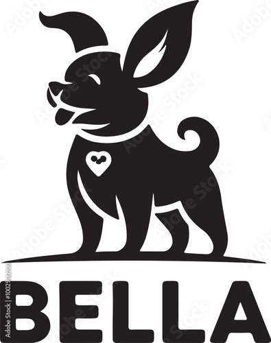 A black Silhouette Bella dog vector design