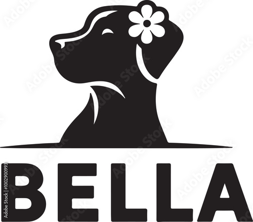A black Silhouette Bella dog vector design