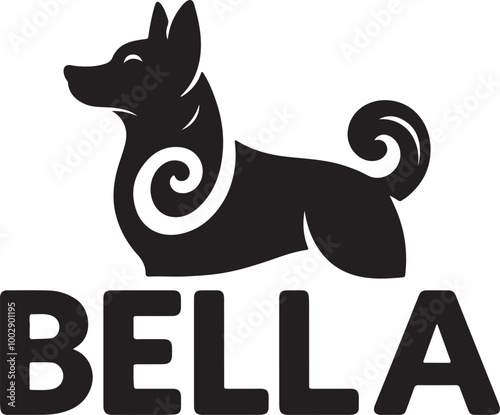 A black Silhouette Bella dog vector design