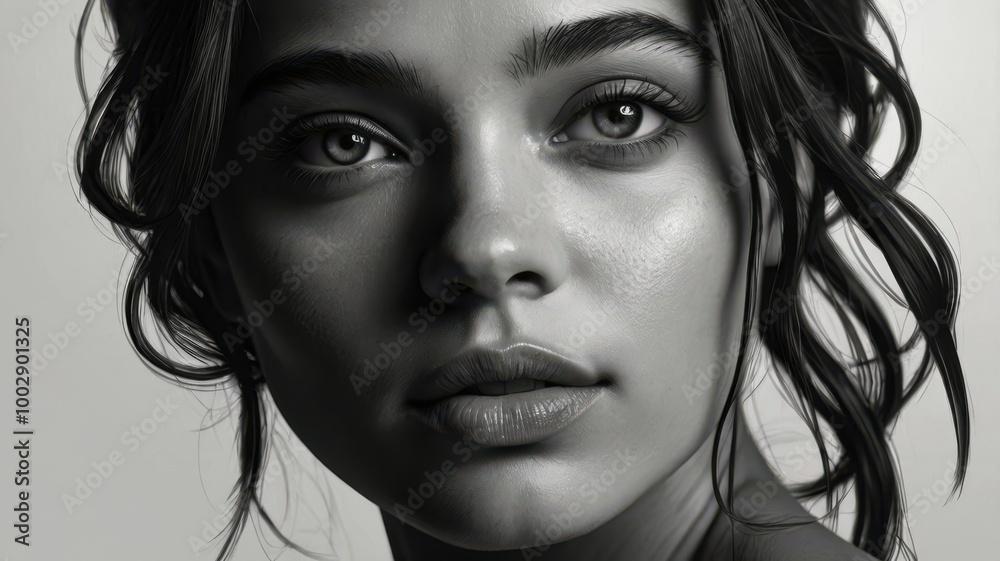 Fototapeta premium Black and White Photo of Young Very Beautiful Woman
