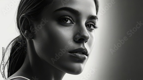 Black and White Photo of Young Very Beautiful Woman