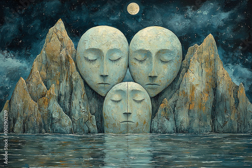 Abstract Trio of Faces Illustration