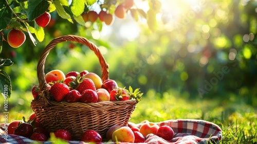 Cover: The cover showcases a basket overflowing with ripe, juicy fruits such as strawberries, cherries, and peaches, placed on a picnic blanket in a garden