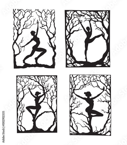 Silhouette of a yoga practitioner in a tree pose