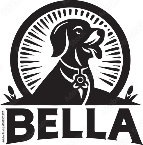 A black Silhouette Bella dog vector design