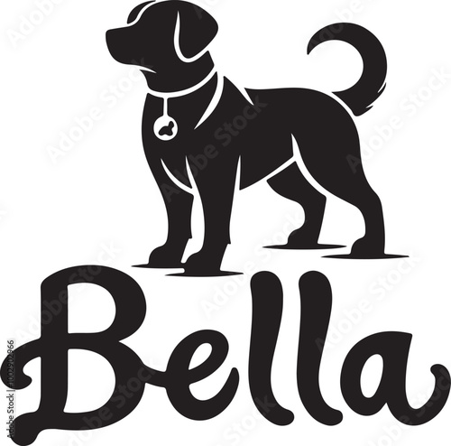 A black Silhouette Bella dog vector design
