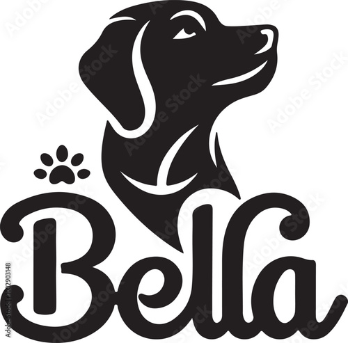 A black Silhouette Bella dog vector design