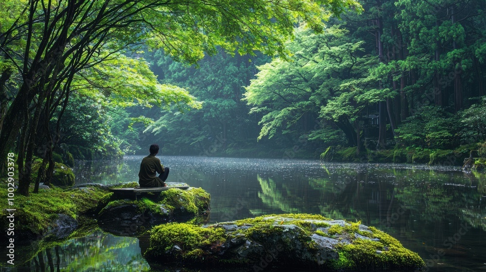Serene Pond in Lush Forest Offering Peaceful Retreat and Meditative Escape Serene Pond in Lush Forest Offering Peaceful Retreat and Meditative Escape