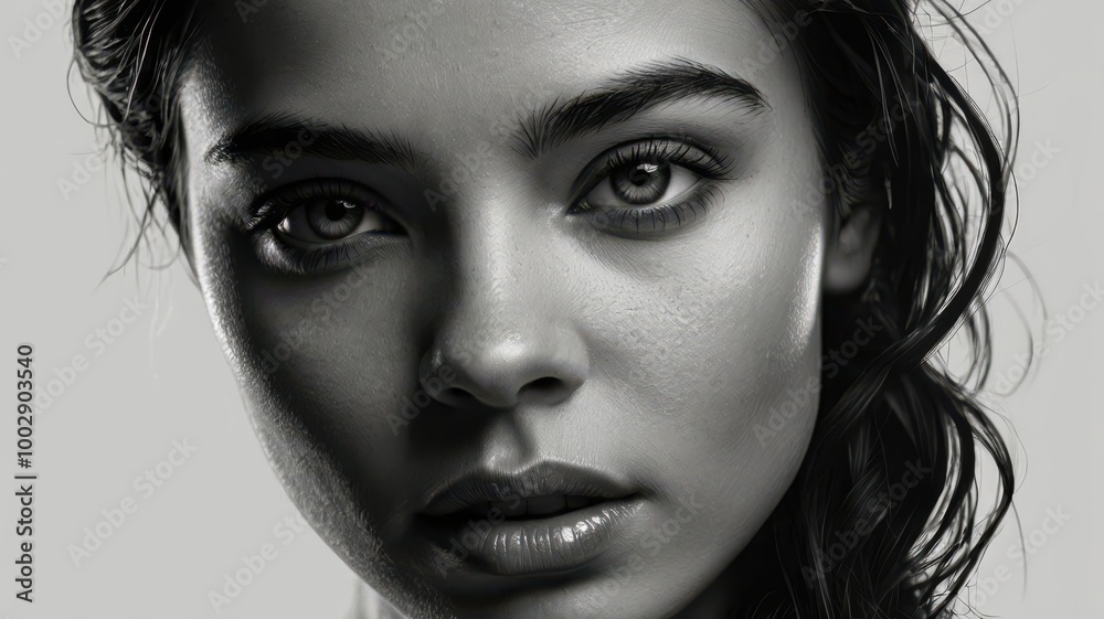 Fototapeta premium Black and White Photo of Young Very Beautiful Woman